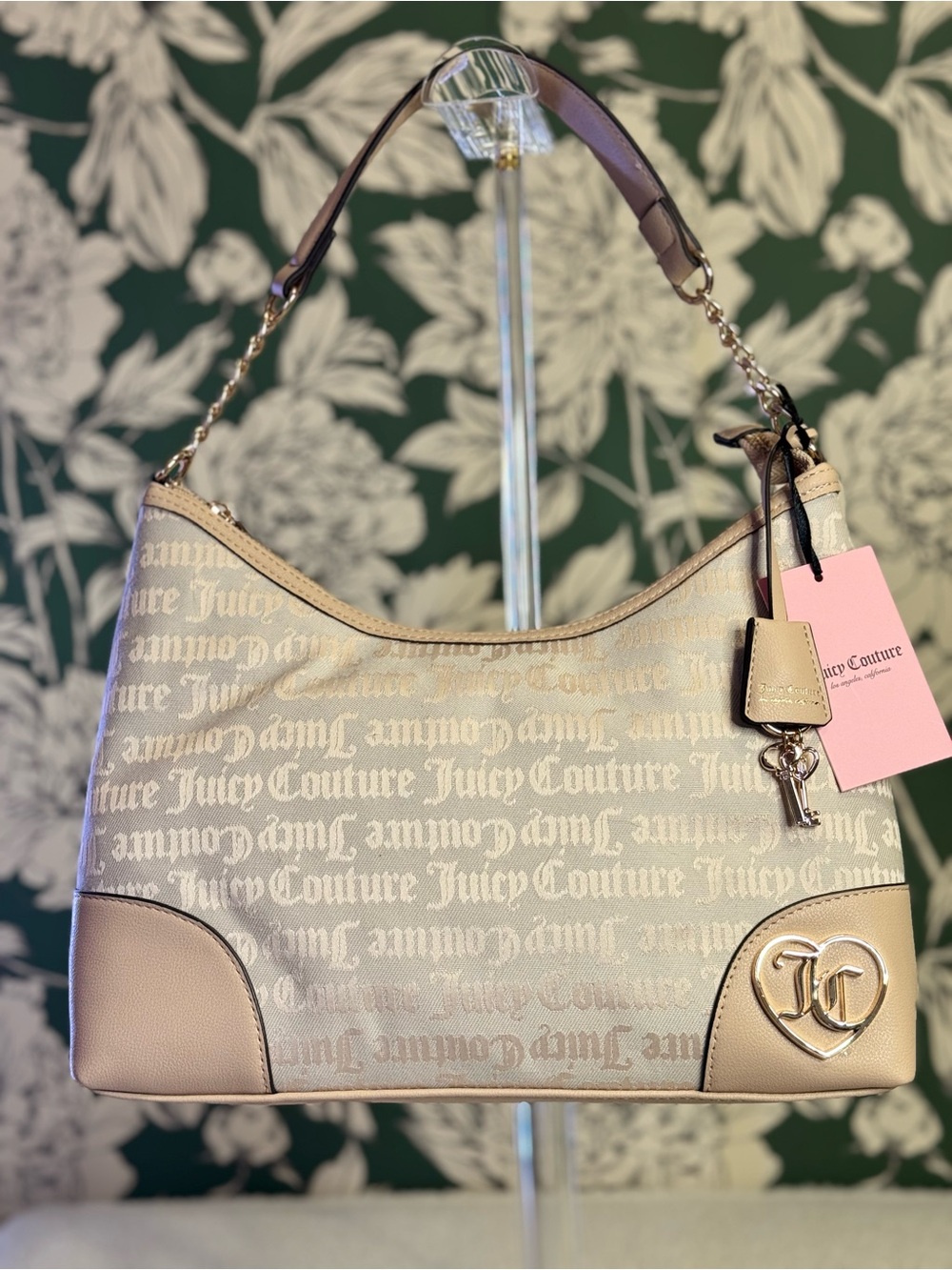 Juicy Couture Beige Logo Jacquard Hobo Bag NWT
